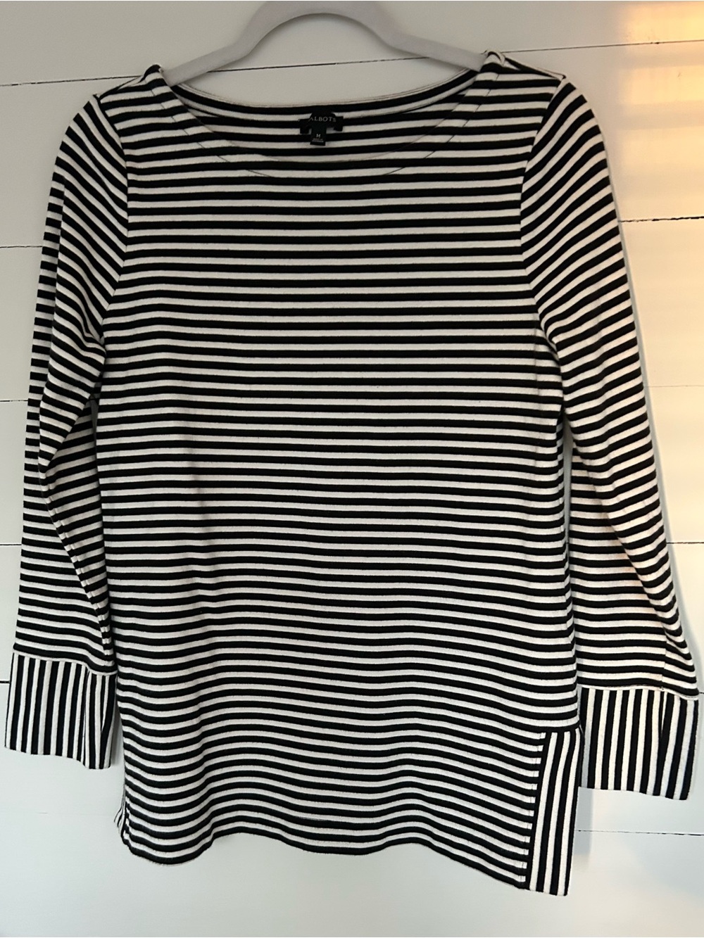 Talbots Vertical & Horizontal Striped Black & White Women’s Boatneck Top, Sz Med